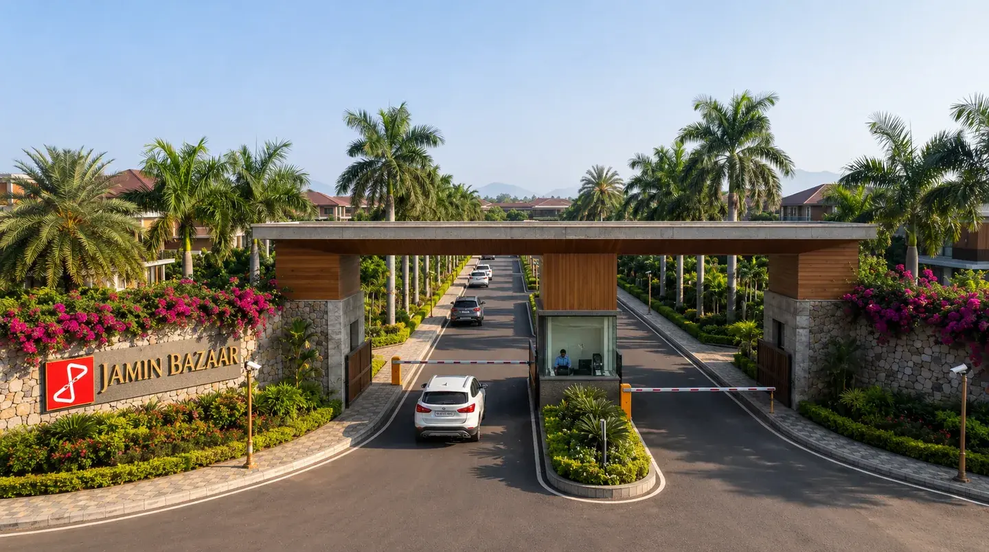 Entrance gate render for the planned township retreat villa project at Genguvarpatti.